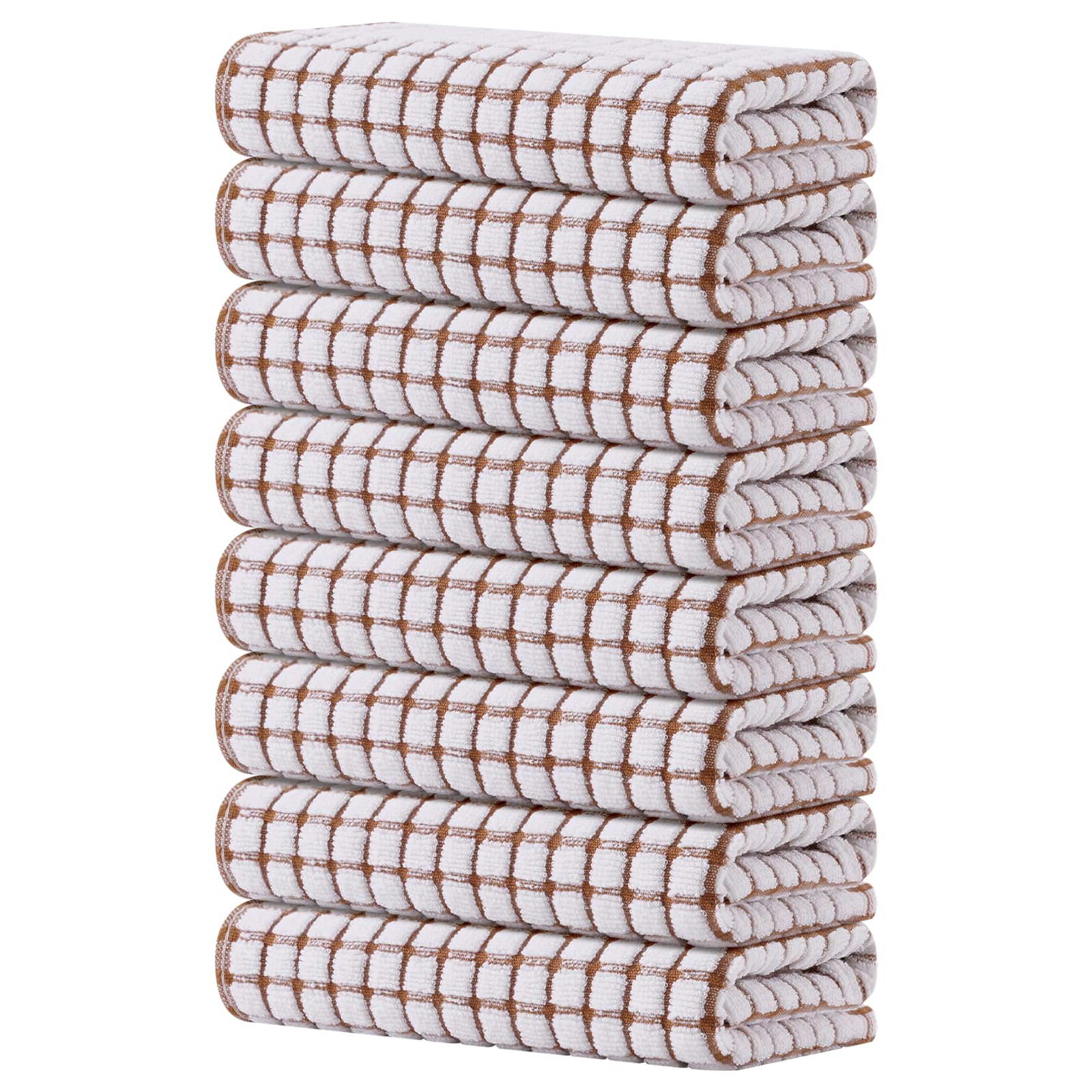 Kitinjoy Cotton 8 Pack Terry Kitchen Towels, 16 x 25 Inches Super Soft and Absorbent Dish Towels, Quick Drying Hand Towels for Kitchen Drying, Brown Image
