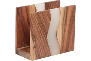 LAVAUK Acacia wood & Transparent Epoxy resin Napkin holder for table, Rustic farmhouse napkin organisation for kitchen, dining, counter tops, restaurant or outdoors | 6x5x2.5 inches|(Cloudy White)