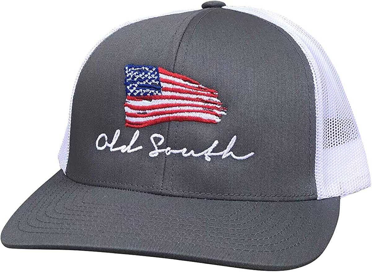 Old South Apparel American Flag Trucker Hat Graphite/White at Amazon