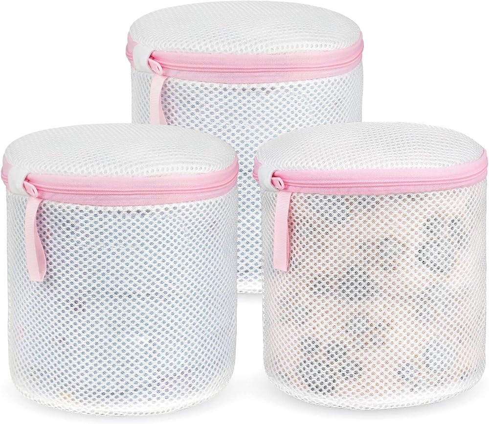 flintronic 3 x Cylindrical Laundry Bags with Zip - Mesh Washing Net Set