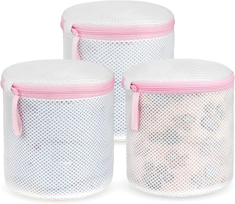 flintronic 3 x Cylindrical Laundry Bags with Zip - Mesh Washing Net Set