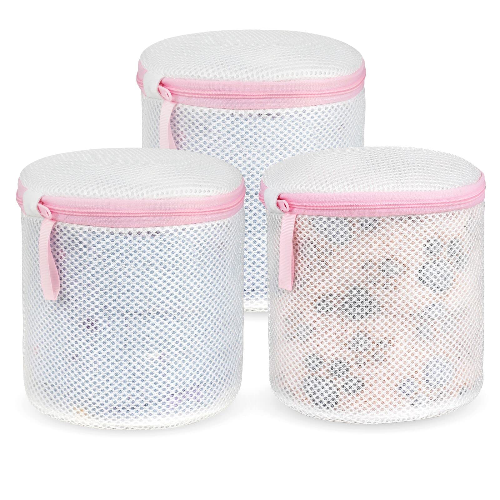 flintronic 3 x Cylindrical Laundry Bag with Zip for Machine Washing, Reusable Laundry Nets for Blouse, Bottoms, Underwear, Bra, Lingerie