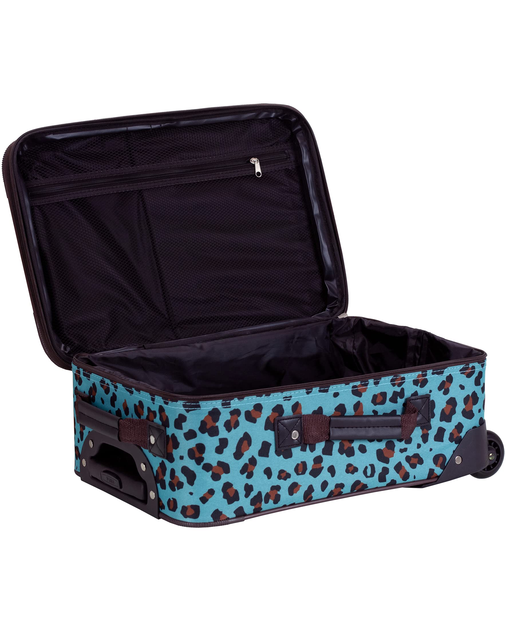 Rockland Jungle Softside Upright Luggage, Blue Leopard, 4-Piece Set (14/29/24/28)