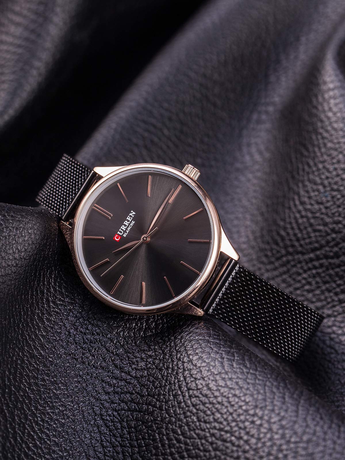 Frauen Uhr, Business Casual Wasserdicht Quarz Armbanduhr für Frau mit Schwarz Edelstahl Mesh Band