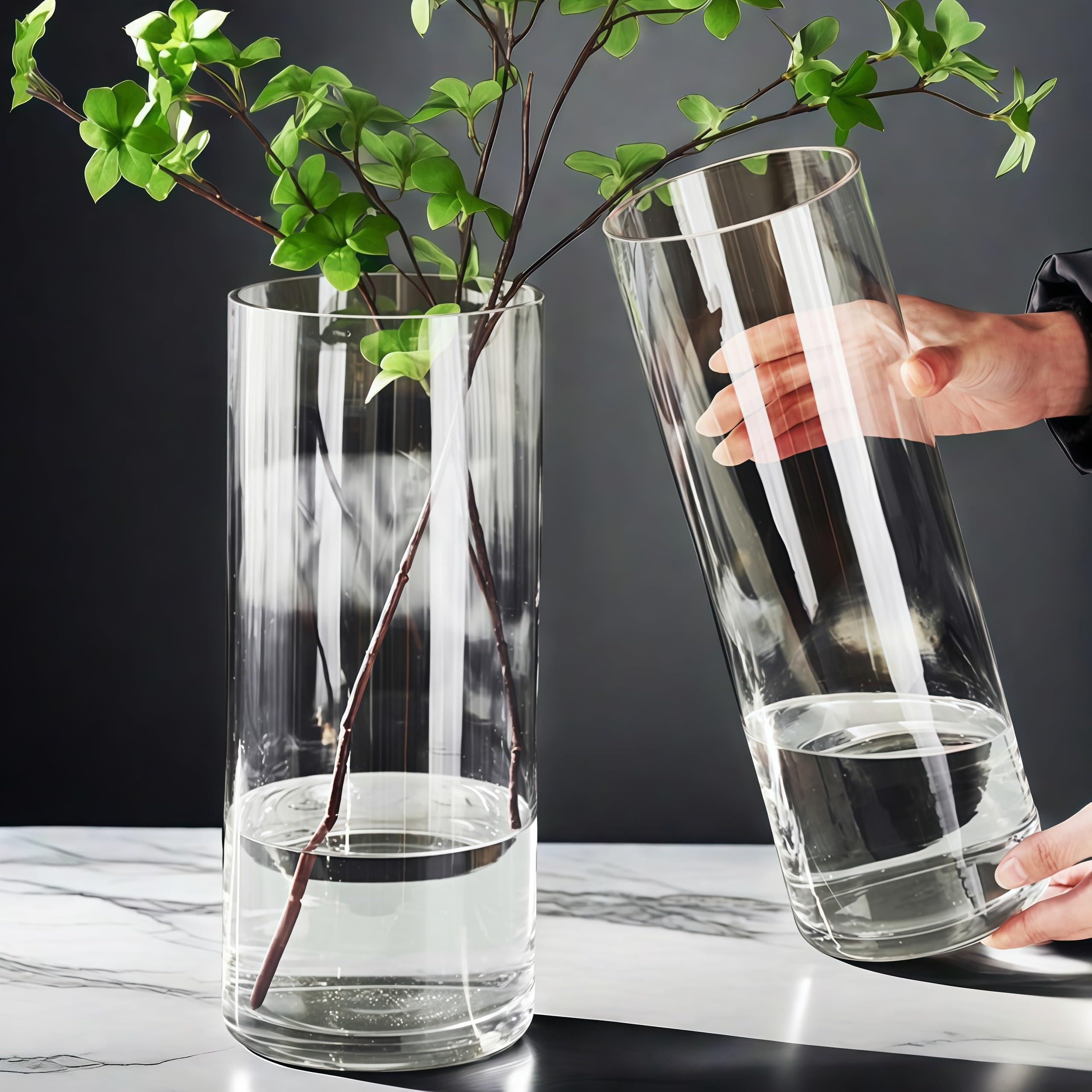 Photo 1 of Vexiota 2 Acrylic Cylinder Clear Vase for Centerpieces, Tall Large Unbreakable Plastic Flower Vases for Home Decor (D 4.8" X H 7.8" - H 12" + 2 Holder)