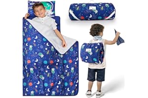 SAFOTAD Toddler Nap Mat with Pillow and Blanket, Soft Sleeping Bag for Kids Boys and Girls, Slumber Bags Kids for Preschool, Daycare, Travel, Camping, 54" x 33" Great for Ages 3 Plus