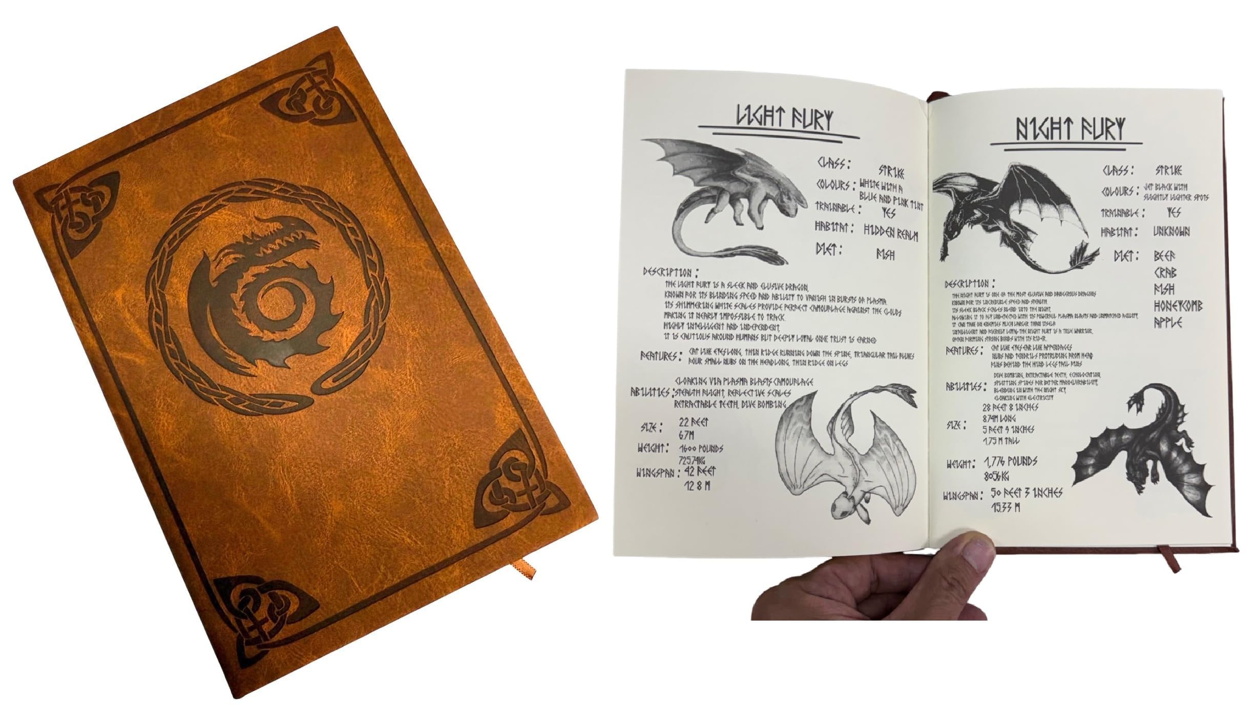 Costumeteers Bork the Bold Dragon Training Manual Replica Book Viking Fantasy Cosplay Berk Journal Prop HTTYD Faux Leather Cover Printed Brown