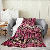 Feelyou Pink Camouflage Fuzzy Blanket Throw 50"x60" All Purpose Camo Flannel Fleece Throw Blanket for Hunters Cabin or Rustic Lodge Rustic Farmhouse All Season Bed Blanket The Woods Camouflage