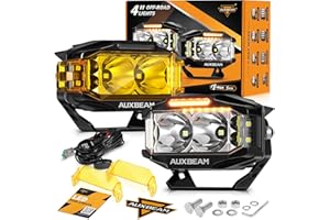 Auxbeam V-MAX Series 4 Inch LED Pod Driving Lights, 72W Rectangle Side Shooter Offroad Cube Spotlights with Amber DRL, 270° Combo Beam 6 Modes White/Amber/Yellow Auxiliary Lights with Covers, Pair