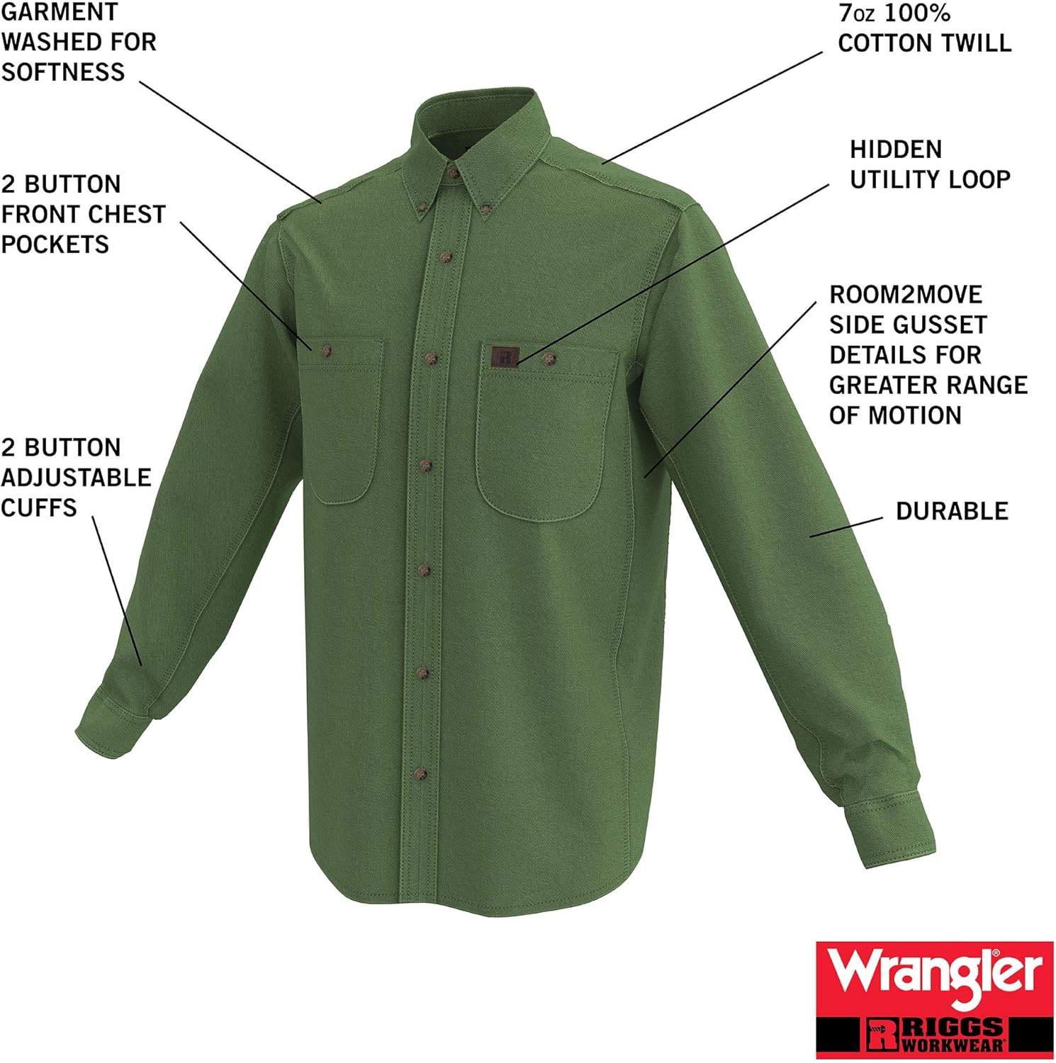 Wrangler Riggs Workwear Men's Logger Twill Long Sleeve Work Shirt: Clothing