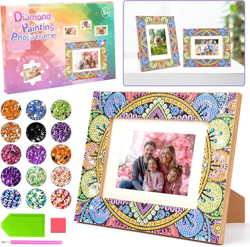 Hollivi Diamond Painting Photo Frame Kit for Kids 5D Crystal Mosaic 5x7