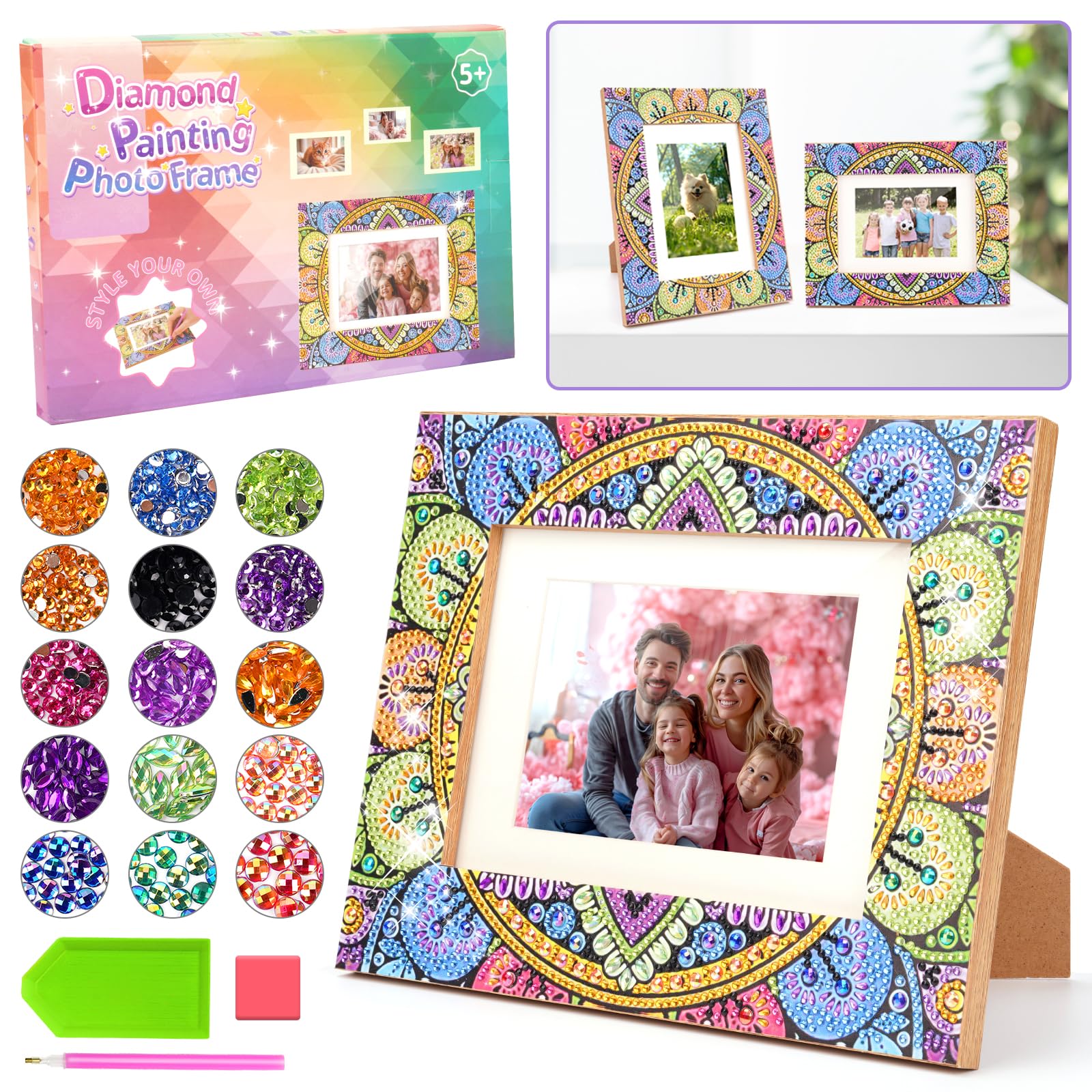 Arts and Crafts Kits for Kids Age 6 8 10 Year Old Girls Diamond Art Frame Gifts for 7 8 9 10 11 12 Year Old Girls Toys Gem Art for Kids Birthday Presents Decorate Your Own Photo Frame for Ages 6-12