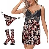 Artsadd Custom Face Nightgown for Women Personalized V-neck Lace Chemise Sleepwear Sleep Dress Gifts for Her