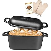 7QT Oval Dutch Oven for Sourdough Bread Baking, Pre-Seasoned Cast Iron Bread Pan with Lid, Even Heat Distribution for Homemade Bread