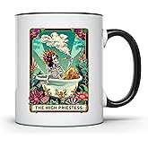 The High Priestess Enchanting Black Handled Tarot Card Mug Mystical Ceramic Cup Coffee Tea Unique Occult Spiritual Enthusiasts Gift CCBM1580