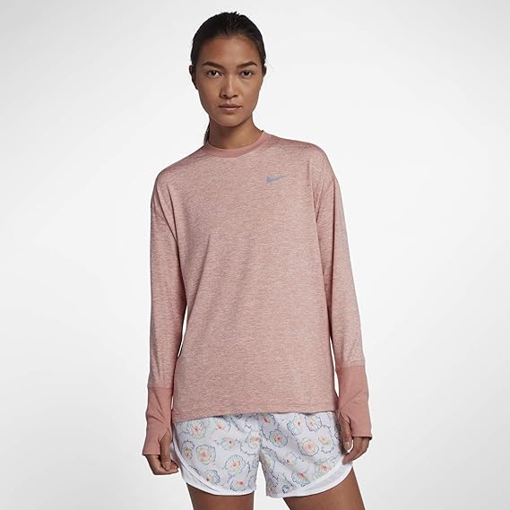 Amazon ナイキ Nike 18 19 エレメント クルーuネック トップス レディース 長袖 Tシャツ プラクティスシャツ バスケ スポーツ ティーシャツ ラスト ピンク 並行輸入品 フィットネス トレーニング シャツ 通販