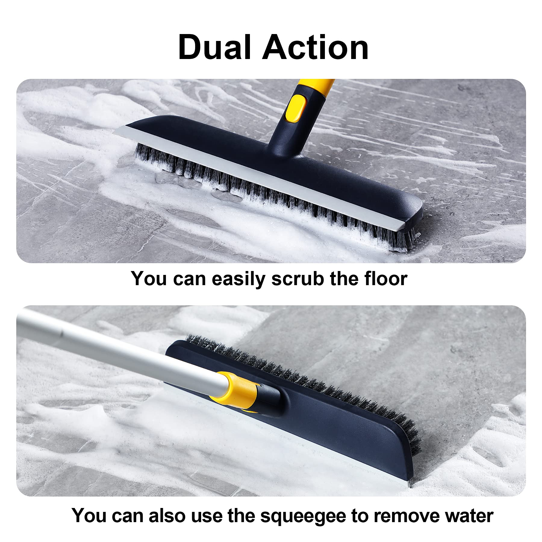 Yocada Floor Scrub Brush Telescopic Handle 2 in 1 Scrape Brush Stiff Bristle Shower Scrubber for Cleaning Patio Bathroom Garage Kitchen Wall Deck Tub Tile 55.9 inch Tall