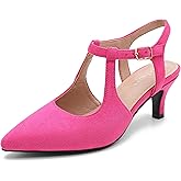 Enelauge Women's Closed Pointed Toe Heels Ankle Strap Pumps Low Kitten Heel Elegant Strappy Comfortable Office Wedding Dressy Bride Prom Shoes