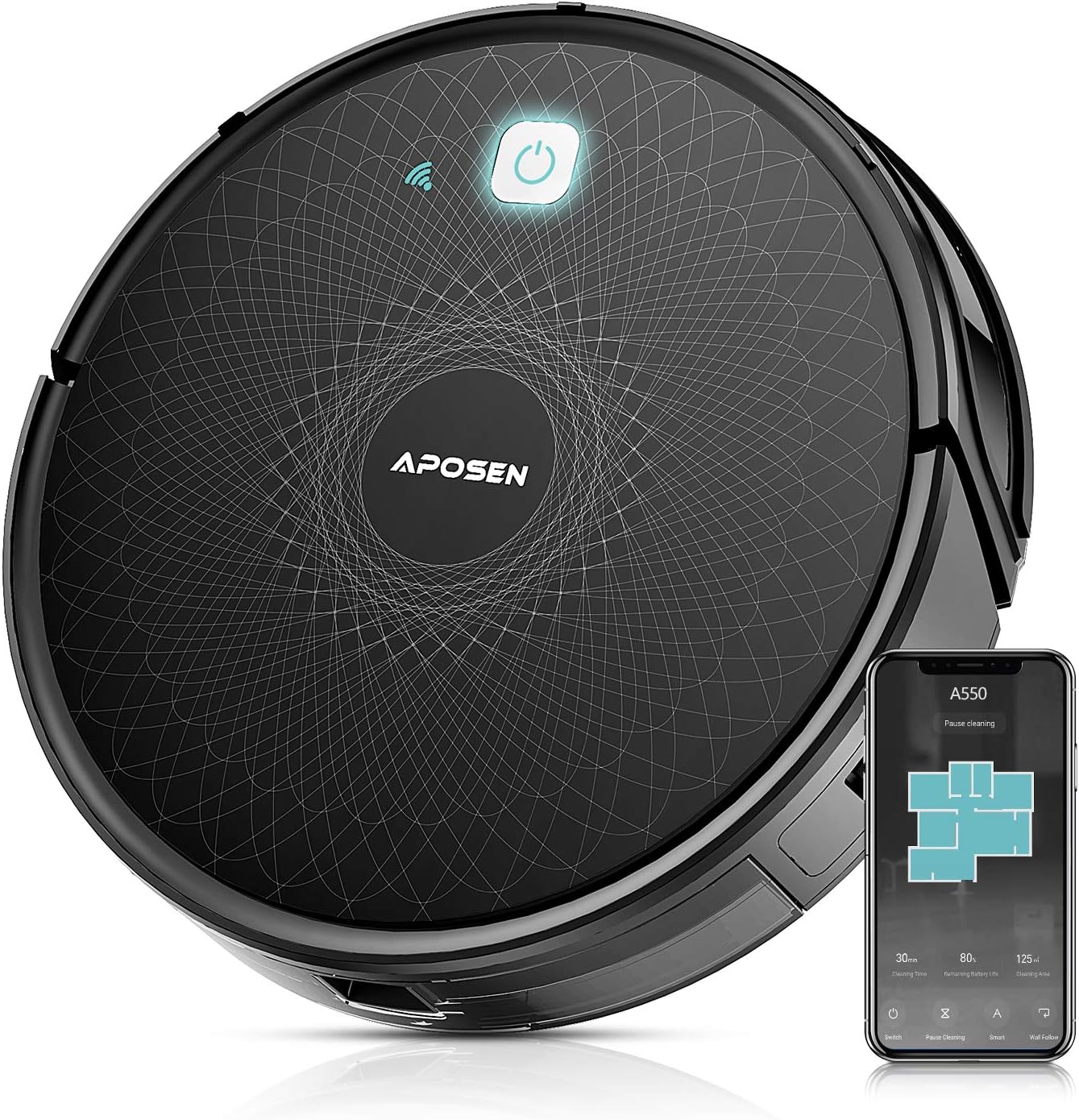 APOSEN Robot Vacuum Cleaner, Smart WiFi Robot Vacuum with Mapping Technology, 2100Pa Strong Suction, Super Thin Quiet, Automatic Vacuum Cleaner Robot for Pet Hair, Floor, Carpet, Works with Alexa