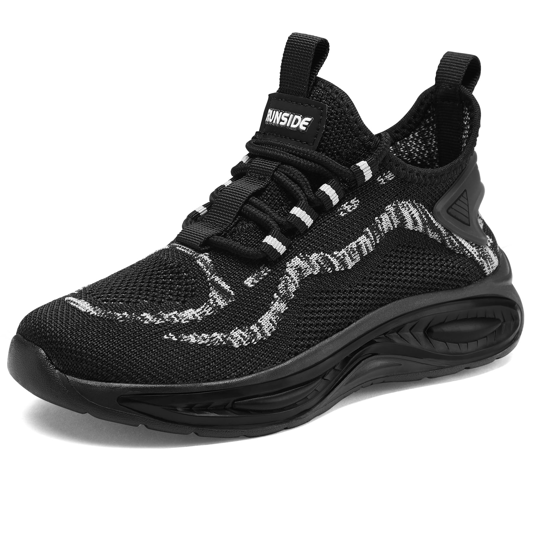 Photo 1 of RUNSIDE Boys Girls Sneakers, Lace up Kids Tennis Shoes for Walking/Running Lightweight Breathable Gym Shoes Outdoor, Little Kid/Big Kid Black