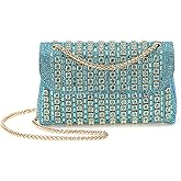 DTGN Evening Bags Clutch Purses for Women Formal, Crystal Rhinestone Crossbody Handbag with Chain Shoulder Bag Sparkly Stylish for Wedding Guest Party Blue