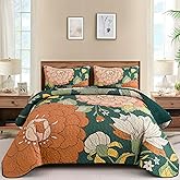 DJY 3 Piece Green Floral Quilt Set Queen Size - Boho Flower Bedspread Coverlet Set, Soft Microfiber Farmhouse Bohemian Floral Bedding Set Botanical Quilt for All Season (Queen, 96''x90'')