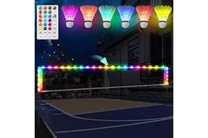 YepItIs Badminton Net Lights, 6 LED Shuttlecocks for Badminton Outdoor, 17 Colors 7 Modes Waterproof Net Light with Remote for Outdoor Backyard Badminton Volleyball Pickleball Game(Net not Include)