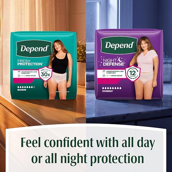 DEPEND FRESH PROTECTION ADULT DIAPERS, INCONTINENCE UNDERWEAR FOR WOMEN, DISPOSABLE, MAXIMUM, LARGE, BLUSH, 17 COUNT, PACKAGING MAY VARY