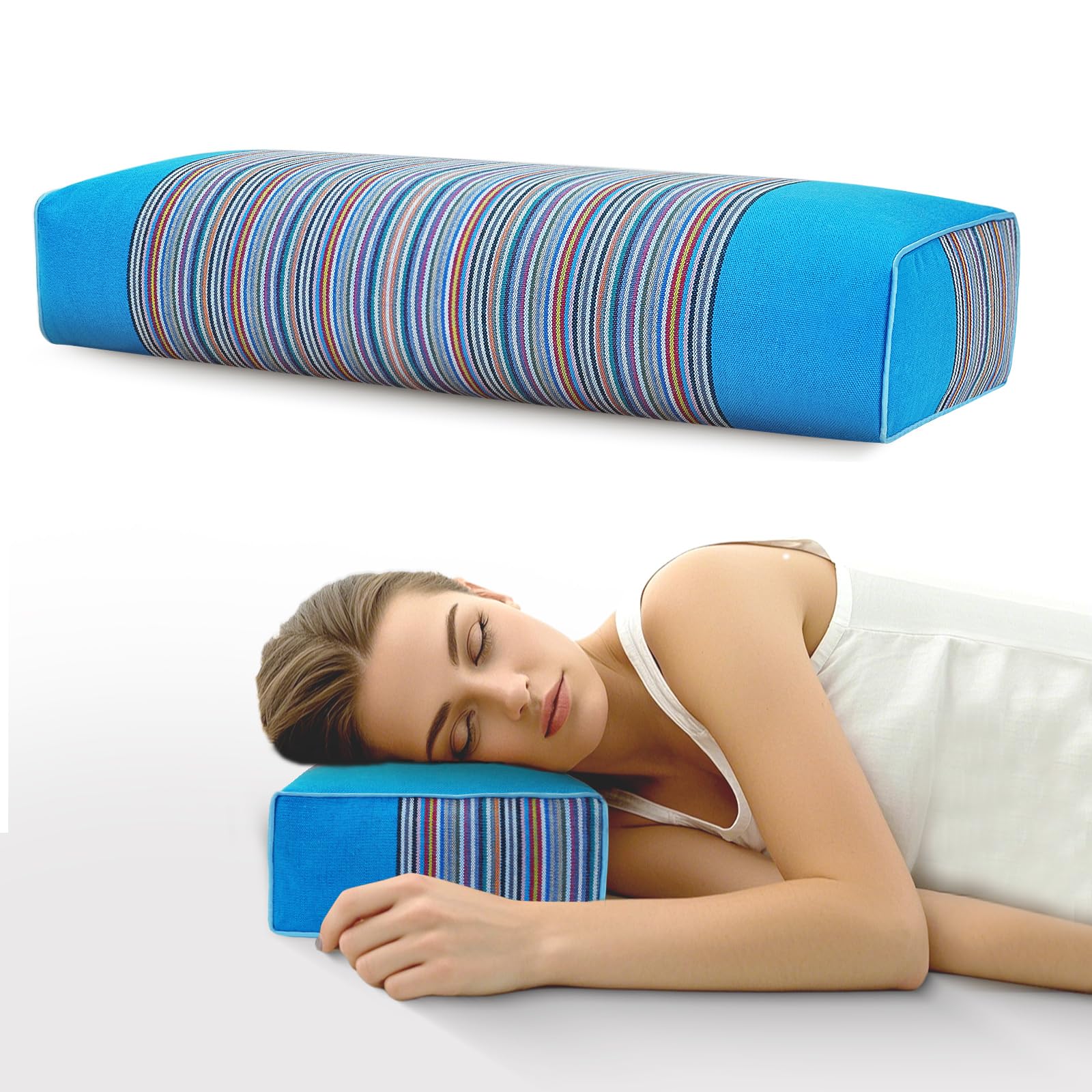 JOERRES Buckwheat Pillow 100% Organic Coarse Cloth Package.Buckwheat Hull Pillow relieves Cervical Pain and Improves Sleep Quality (Blue)