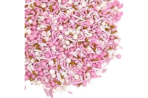 Manvscakes, pink sprinkles, valentines, cake sprinkles, gluten free, cookies, chocolate, fondant, princess topping, ice cream, edible, dessert decoration (Gold Pink)