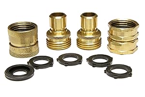 Nysist Garden Hose Quick Connect Set ~ Made in USA ~ Solid Brass Quick Connect Garden Hose Fittings ~ Bonus Swivel Coupler & Extra Washers