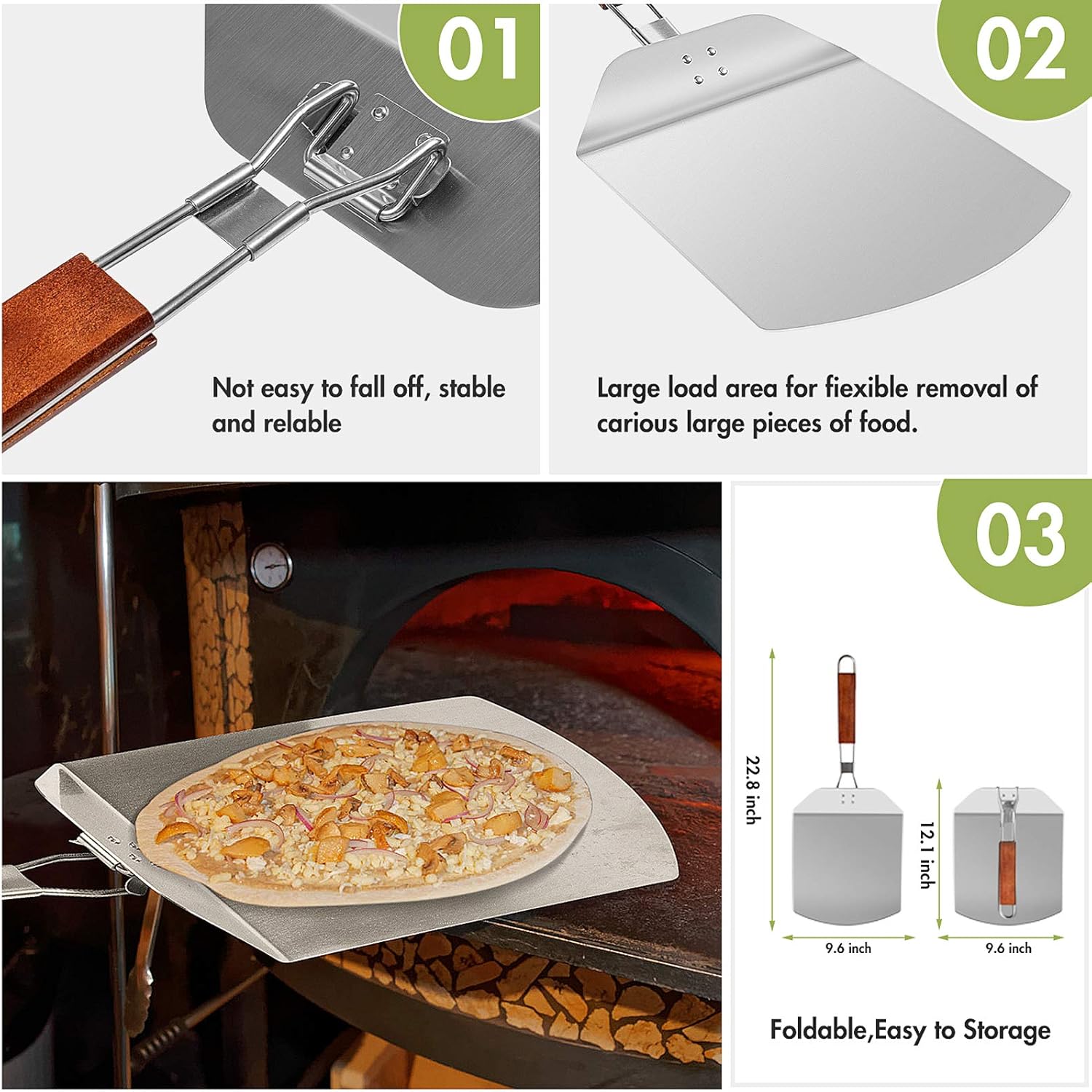 Pizza Pans with Holes 12 inch & Pizza Wheel Cutter Pizza Server Set, Stainless Steel Pizza Peel with Folding Handle, Nonstick Bakeware Pizza Crisper Pan Pizza Tray Slicer Oil Brush Oven Dishware Safe: Kitchen & Dining