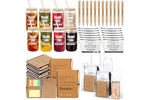 Yeyeplum 60 Pcs Thanksgiving Employee Appreciation Gifts Bulk Glass Cup Inspirational Makeup Bag Bamboo Pen Inspirational Notebook and Bag for Christmas Staff Coworker Team (Thank You)