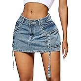 YZEGGO Womens Cargo Skirt Low Waist Button Denim Mini Skirt Summer Y2k Jean Skirt with Flap Pockets