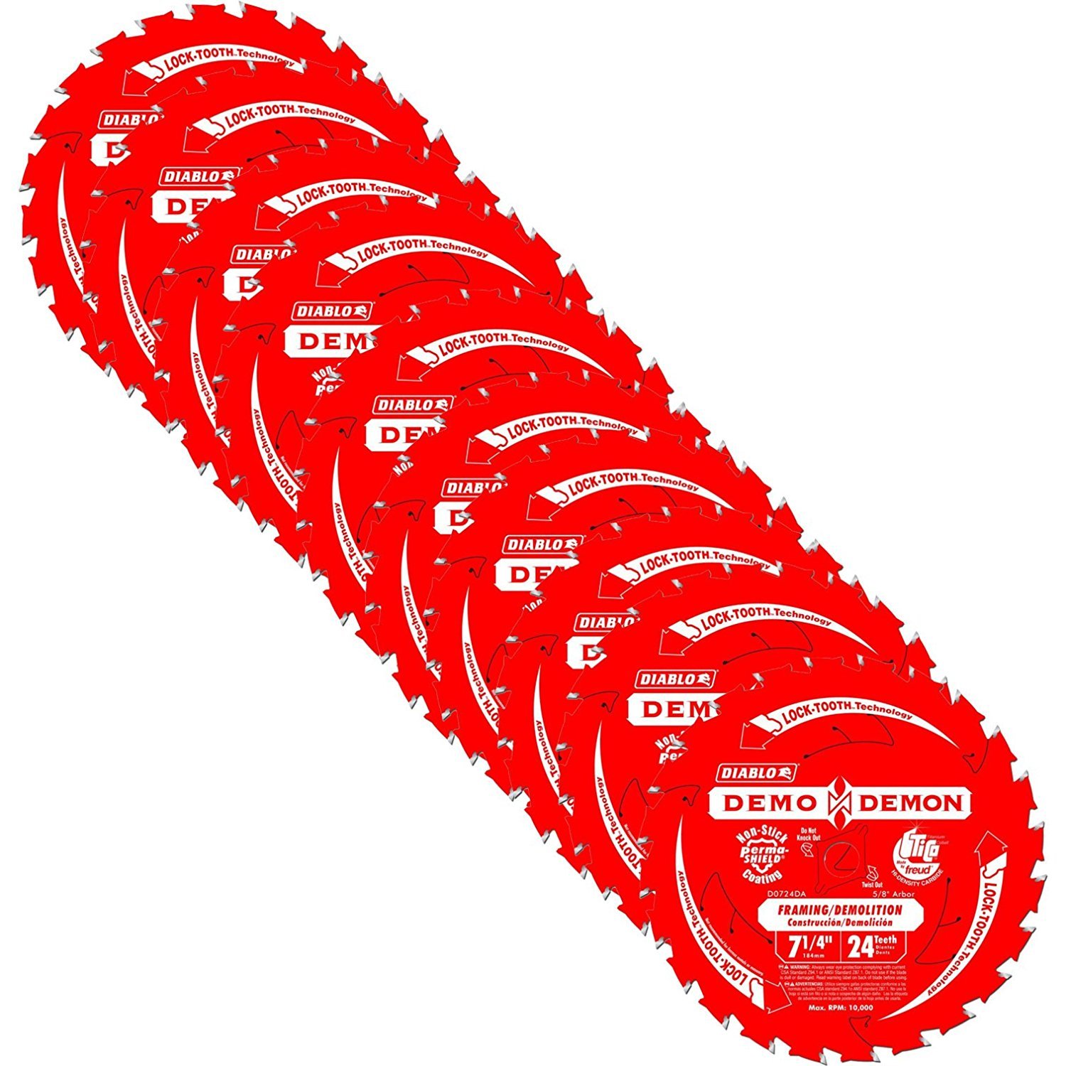 Diablo by Freud D0724DA-10 7-1/4″ 24T 5/8″ Demo Demon Saw Blade (10 per pack)