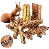 UUMENHA Squirrel Feeder for Outside,Carbonized Squirrel Picnic Table Feeder | Corn Cob Holder & Peanut Tray, Durable Picnic T