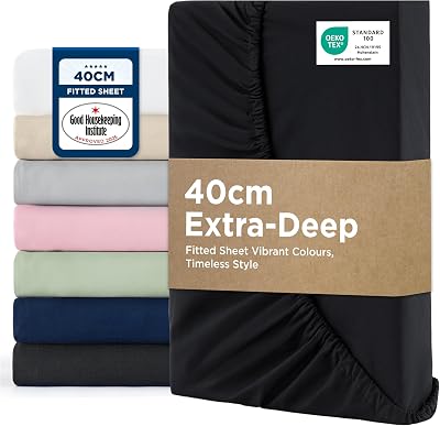 Bedsure Super King Fitted Sheet Deep Pocket 16in 40cm 180x200cm Black