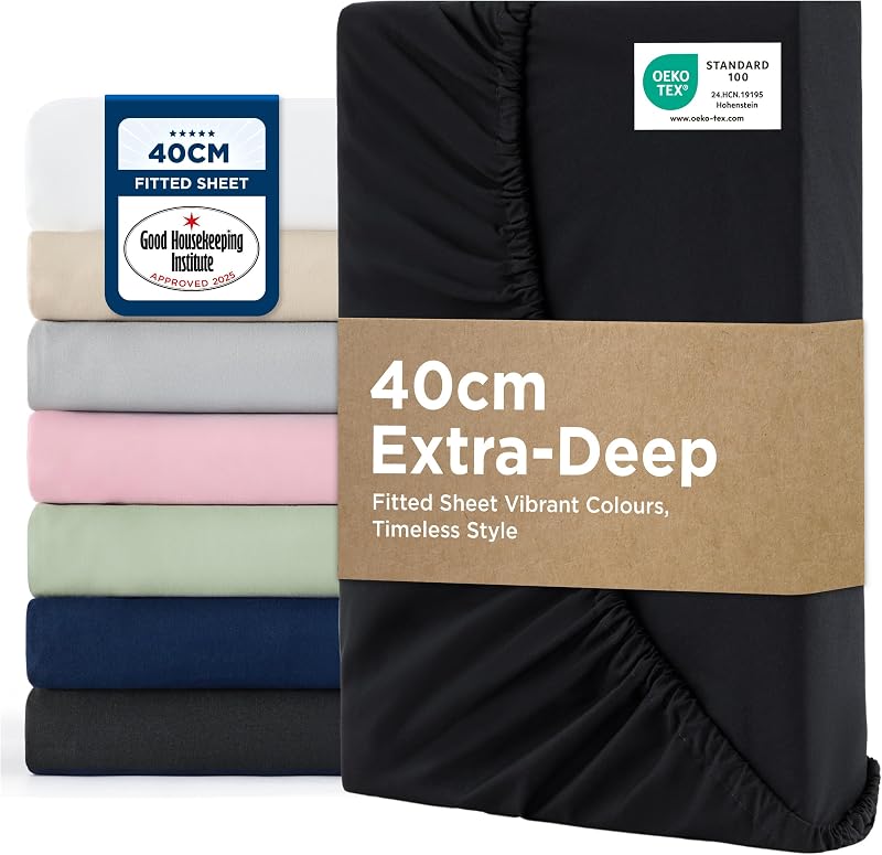 Bedsure King Size Fitted Sheet Deep Pocket 16in Black 150x200cm