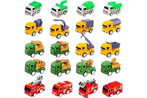 Restroma 20 Pack Mini Pull Back Vehicle Small Pullback Fire Truck Construction Vehicles Military Car Sanitation Toy Trucks Cars for Kids Classroom Prize Goodie Bags Fillers