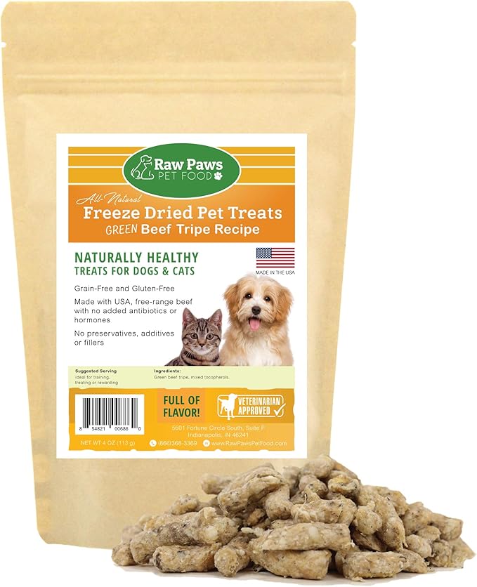 Raw Paws Pet FreeRange Freeze Dried Beef Green Tripe Dog Treats & Cat