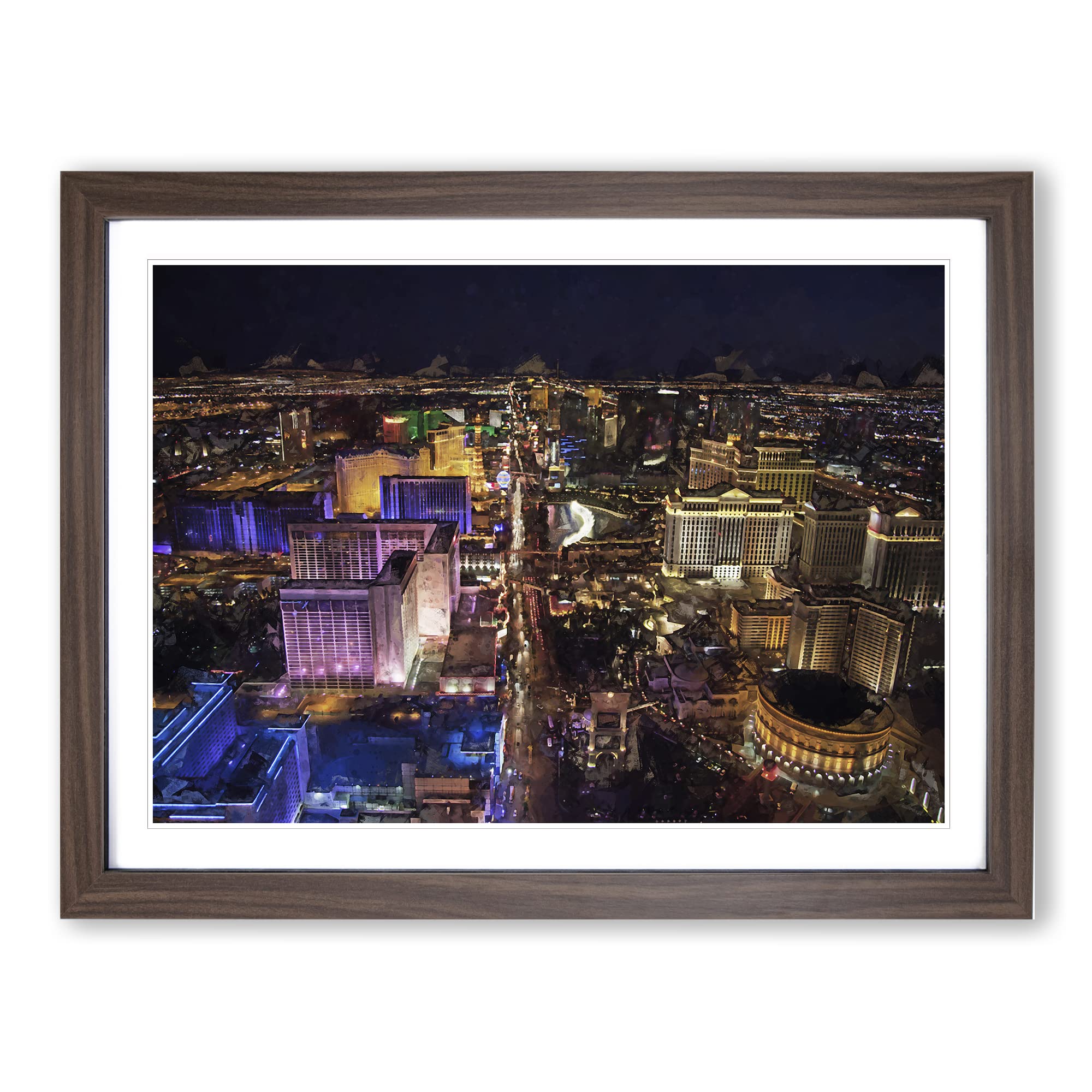 Aerial View Of The Las Vegas Strip In Abstract Modern Art Framed Wall Art Print, Ready to Hang Picture for Living Room Bedroom Home Office Décor, Walnut A3 (46 x 34 cm)