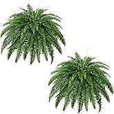 Dkaltm Artificial Boston Fern Bush- Set of 2 Large Artificial Ferns for Outdoors, 45Inch Large Faux Ferns, Suitable for Office & Living Room Decor, 55Branches for Each Bouquet