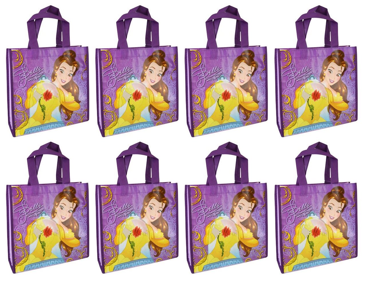 送料込 8pack Disney美女と野獣princess Belle再利用可能な10 トートバッグwith光沢プリント B0777z2fbb Vasleague Com