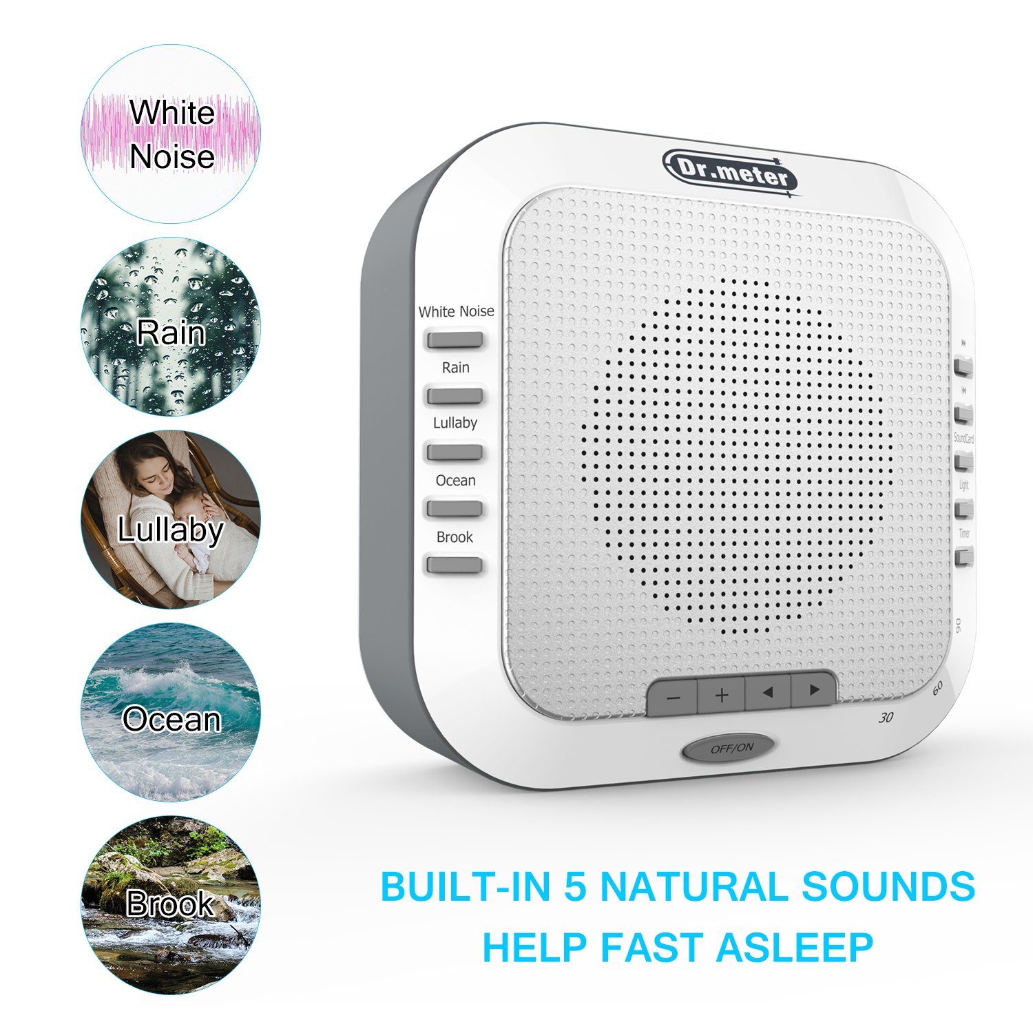 Sound Sleep Machine, Dr.meter White Noise Machine with 5 Nature Sounds Support TF Card, Sound Spa Relaxation Machine with Auto-off Timer & Night Light for Baby, Light Sleepers and Meditators