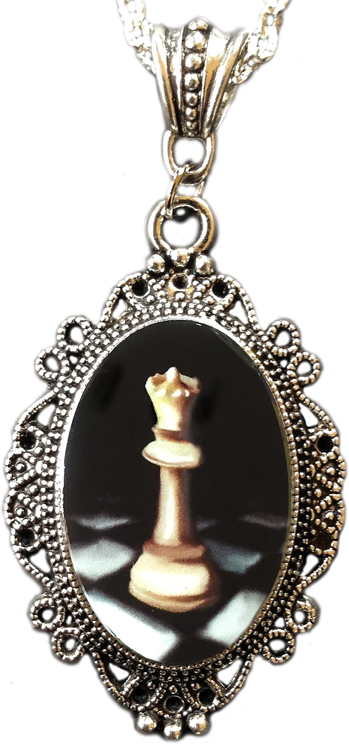 Alkemie White Queen Chess Cameo Pendant Necklace