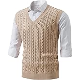 JMIERR Men's Sweater Vests Causal Sleeveless Cable Striped Knit V Neck Pullover