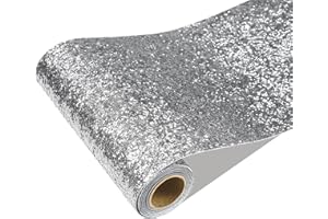CRE8TIVE 8"x80" Silver Chunky Glitter Wallpaper Border Peel and Stick Silver Contact Paper Self Adhesive Removable Wallpaper Fabric Sequins Wall Border Trim for Girls Room Drawers Dressers DIY Crafts