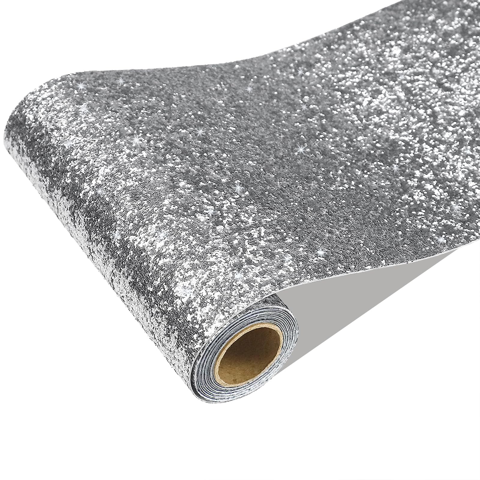 CRE8TIVE Silver Glitter Peel and Stick Wallpaper Sticky Back Plastic Roll Thick Glitter Wallpaper Border Vintage Contact Paper for Living Room Kitchen Furniture Stickers Vinyl Wrap 20cm x 200cm