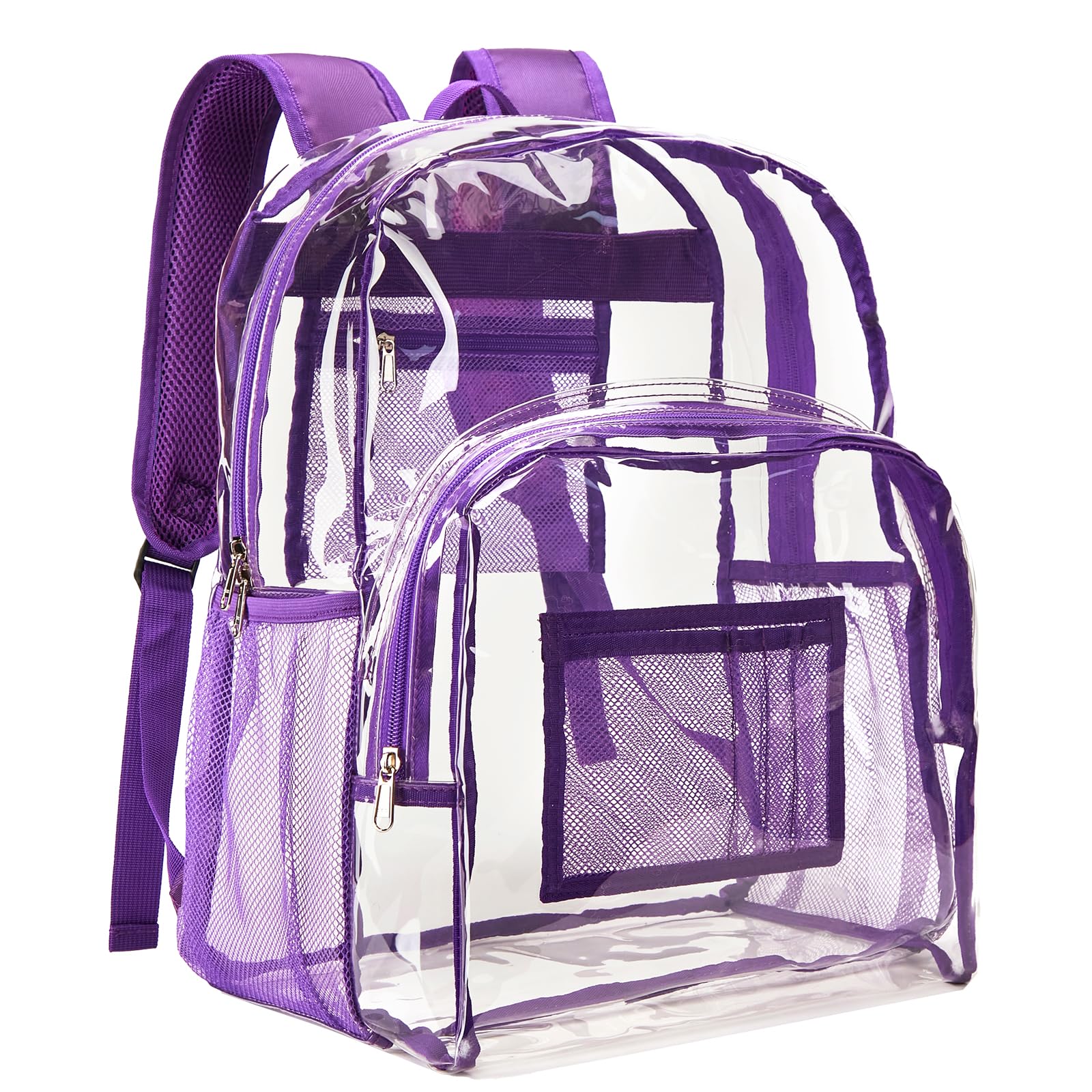 Vorspack Clear Backpack Heavy Duty PVC Transparent Backpack Extra Large Clear Backpacks with Reinforced Strap for College Workplace Security - Purple Image