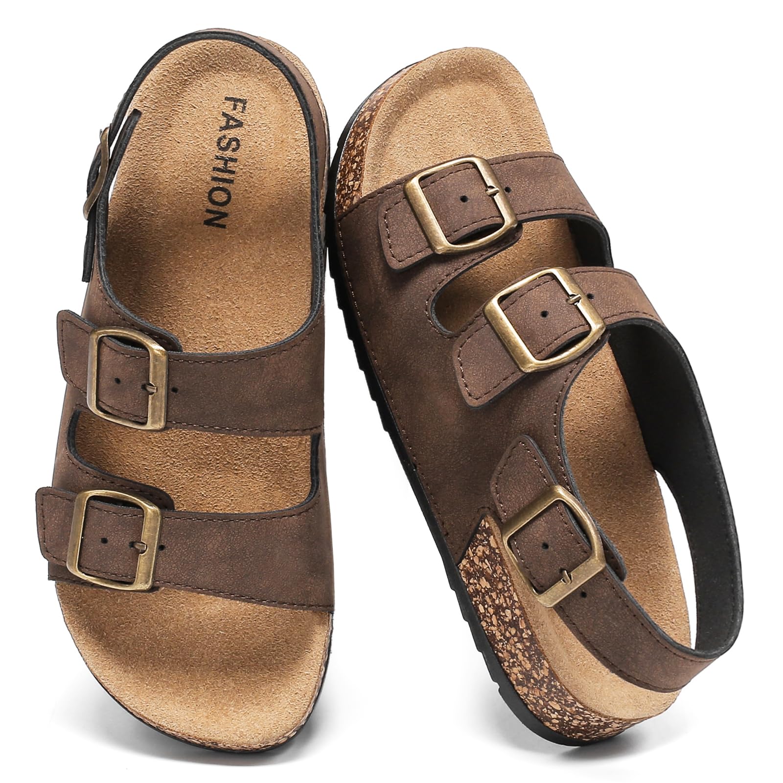 Photo 1 of Cork Sandals with Back Strap for Men and Women, Adjustable Double Buckle Arch Support, Slip-On Slide Shoe Orthotic Footwear with Cork Footbed for Indoor Outdoor Summer Beach